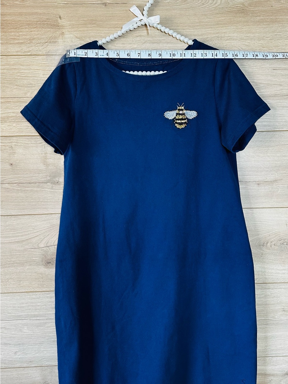 Joules Navy Short Sleeve Shift Dress with Bee Embroidery 100% Cotton - Picture 11 of 15